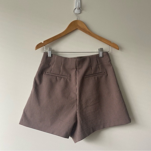 Zara Plaid High Waist Cotton Blend Pleated Shorts Side Zipper Size Medium - Picture 2 of 11